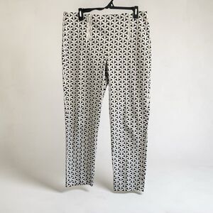 J. McLaughlin Geometric Black White Twill Stretch Slim Ankle Pants Straight Leg
